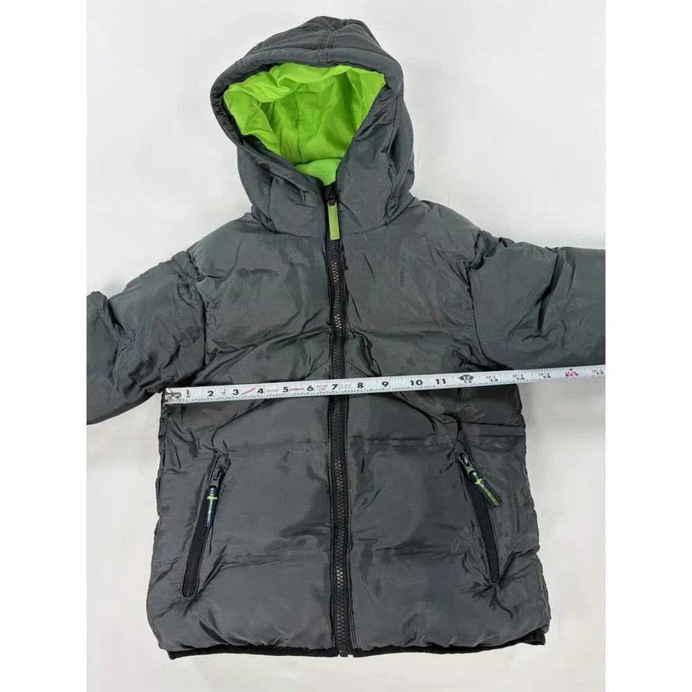 Champion Kids Boys Puffer Jacket Coat Hooded Black Neon Green Winter Size XS 4-5